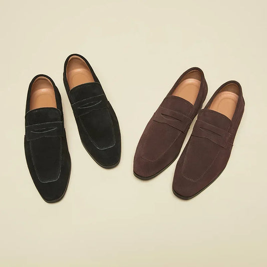Summer New Style Japanese Simple Velvet Genuine Leather Business Formal Men's Shoes Frosted British Loafers Casual Shoes