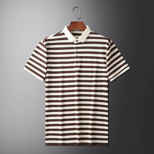 Summer Men's Short Sleeve Striped Polo Shirts Korean Fashion Casual Lapel Tee Shirt Man 2025 Golf Wear New Youth polos homme