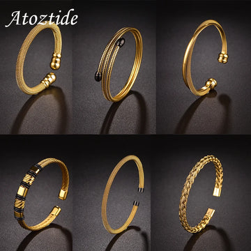 Atoztide New Open Bangle Bracelets for Women Stainless Steel Gold Color Adjustable Star Heart Bracelet Accessories Jewelry Gift