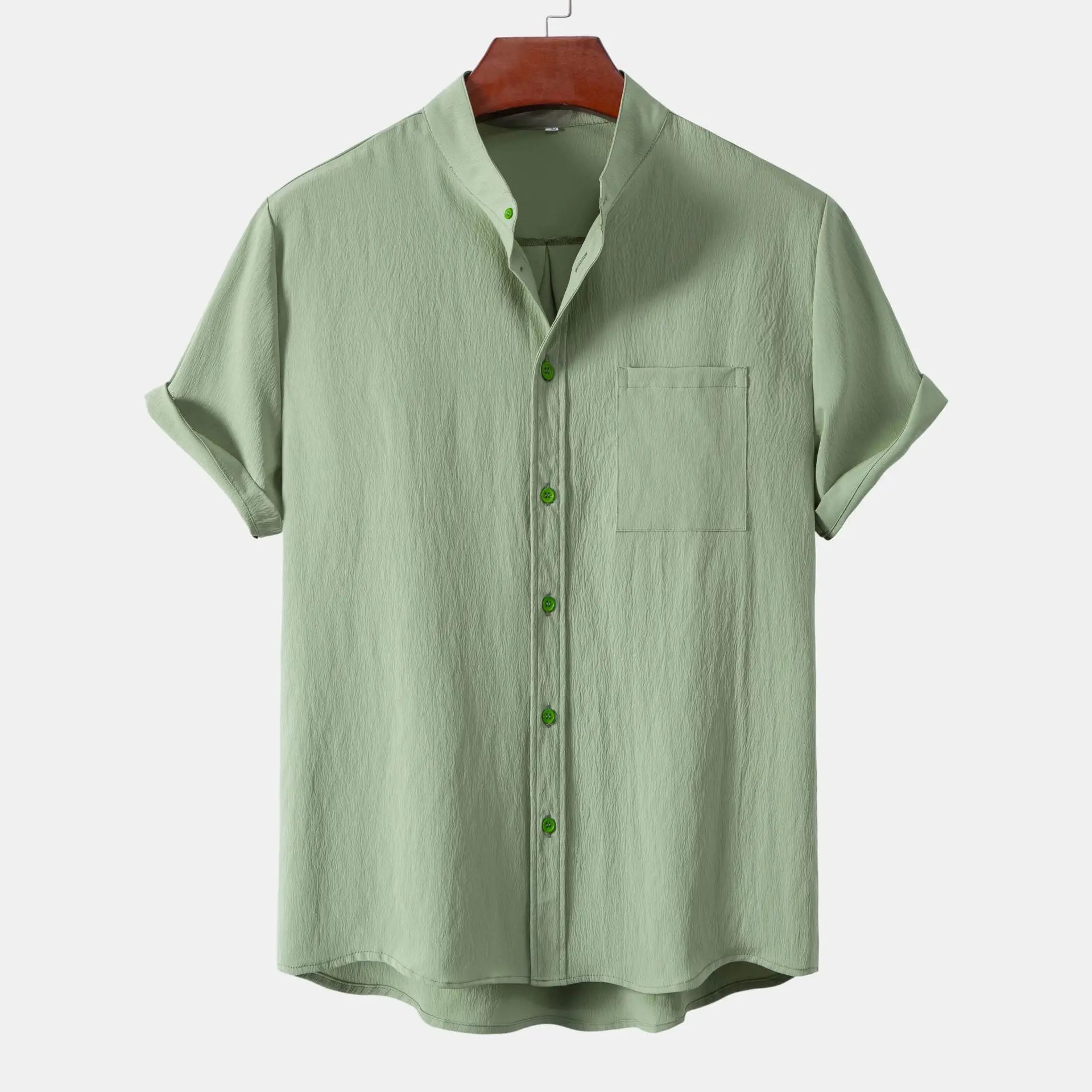 2024 High Quality Men Summer Fashion Shirt Men Solid Color Simple Casual Short Sleeve Blouses Basic Thin Breathable Tops